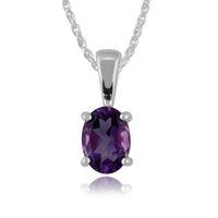 White 9ct Gold 0.63ct Oval Cut Amethyst Classic Pendant on Chain