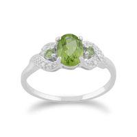 White 9ct Gold 0.84ct Natural Peridot & 1.6pt Diamond Three Stone Ring