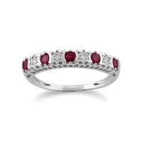 White 9ct Gold 0.31ct Natural Ruby & 2pt Diamond Half Eternity Band Ring