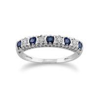 White 9ct Gold 0.28ct Natural Blue Sapphire & 2pt Diamond Half Eternity Band Ring