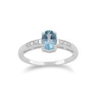 White 9ct Gold 0.87ct Blue Topaz & Diamond Single Stone Ring
