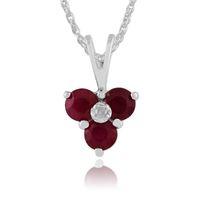 white 9ct gold 043ct ruby diamond cluster pendant on chain