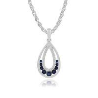 White 9ct Gold 0.49ct Natural Blue Sapphire & 0.12ct Diamond Pendant on Chain