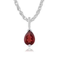 White 9ct Gold 0.75ct Garnet Single Stone Classic Pear Pendant on Chain