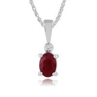 White 9ct Gold 0.56ct Ruby & Diamond Single Stone Pendant on Chain