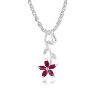 White 9ct Gold 0.69ct Natural Ruby & Diamond Flower Pendant on Chain