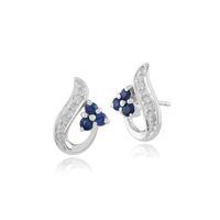 White 9ct Gold 0.15ct Natural Blue Sapphire & 1.6pt Diamond Classic Stud Earrings