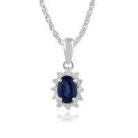 White 9ct Gold 0.51ct Sapphire & Diamond Cluster Pendant on Chain