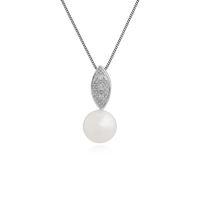 White 9ct Gold Pearl & Diamond Pendant