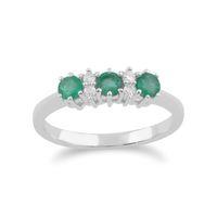 White 9ct Gold 0.44ct Natural Emerald & 6pt Diamond Three Stone Ring