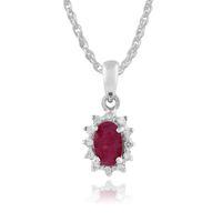 White 9ct Gold 0.56ct Ruby & Diamond Cluster Design Pendant on Chain