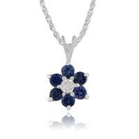 White 9ct Gold 0.46ct Blue Sapphire & Diamond Cluster Pendant on Chain