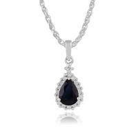 White 9ct Gold 0.77ct Natural Sapphire & Diamond Pear Cluster Pendant on Chain