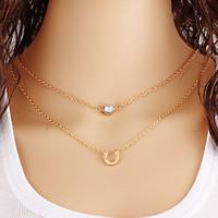 Wholesale Women Necklace European Style Rhinestone U Shape Layered Chain Necklace