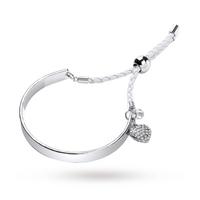 White Cord Bangle With Crystal Heart Charm