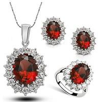 Whole Sale Crystal Jewelry Set Elegant Unique Crystal Design Sample Pendant Necklace Earrings Ring Girlfriend Gift