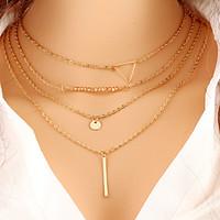 Wholesale Women Necklace European Style Rhinestone Triangle Layered Chain Necklace