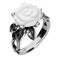 White Agate Ring Tuberose Rose Leaf Twist Silver