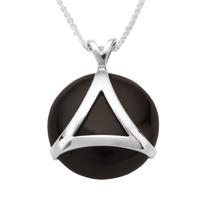 Whitby Jet Necklace Circle Pendant Triangle Setting Silver