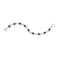 Whitby Jet Bracelet 9 Stone Marquise Link Silver
