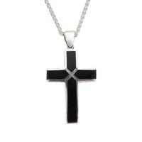Whitby Jet Necklace Four Stone Cross Silver
