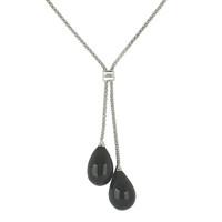 Whitby Jet Necklace Two Drop Silver