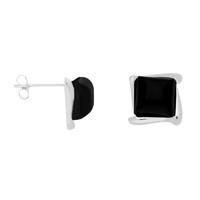 Whitby Jet Earrings Square Wave Studs Silver