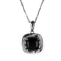 Whitby Jet Necklace Square Cushion Diamond 18ct White Gold