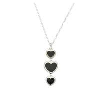 Whitby Jet Necklace Three Heart Drop Silver