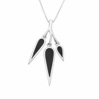 Whitby Jet Necklace Toscana Three Drop Graduated Sterling Silver