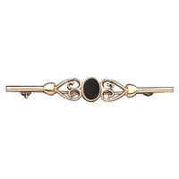 Whitby Jet Hearts Brooch 9ct Yellow Gold