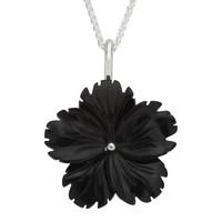 Whitby Jet Necklace Carved Flowe Silver