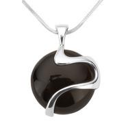 Whitby Jet Necklace Large Disc Wavy Silver