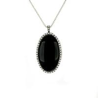 Whitby Jet Necklace Oval Pearl Edged Silver