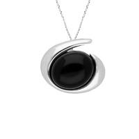 Whitby Jet Necklace Oval Swirl Silver