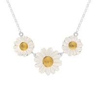White Mother Of Pearl Necklace Three Daisy Tuberose Silver
