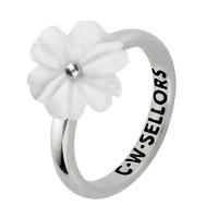 White Agate Ring Tuberose Dahlia Silver