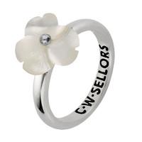 White Mother of Pearl Ring Tuberose Clover Silver