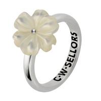 White Mother of Pearl Ring Tuberose Dahlia Silver