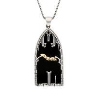 Whitby Jet Necklace Whitby Abbey Window Silver & 9ct Yellow Gold