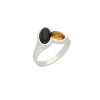 Whitby Jet Ring With Amber Silver