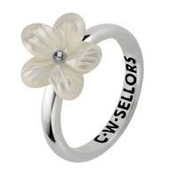 White Mother of Pearl Ring Tuberose Pansy Silver