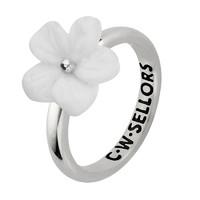 White Agate Ring Tuberose Pansy Silver