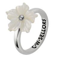 White Mother of Pearl Ring Tuberose Carnation Silver