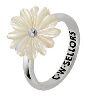 White Mother of Pearl Ring Tuberose Daisy Silver