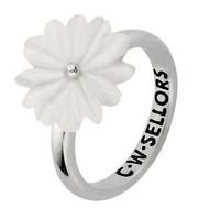 White Agate Ring Tuberose Daisy Silver