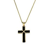 Whitby Jet Pendant Cross Large 9ct Yellow Gold