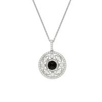 Whitby Jet Pendant Round Central Stone Art Deco With Diamonds 18ct White Gold