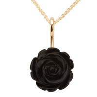 Whitby Jet Necklace 18mm Carved Rose Yellow Gold
