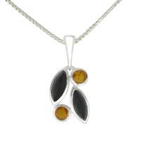 whitby jet necklace amber leaf silver